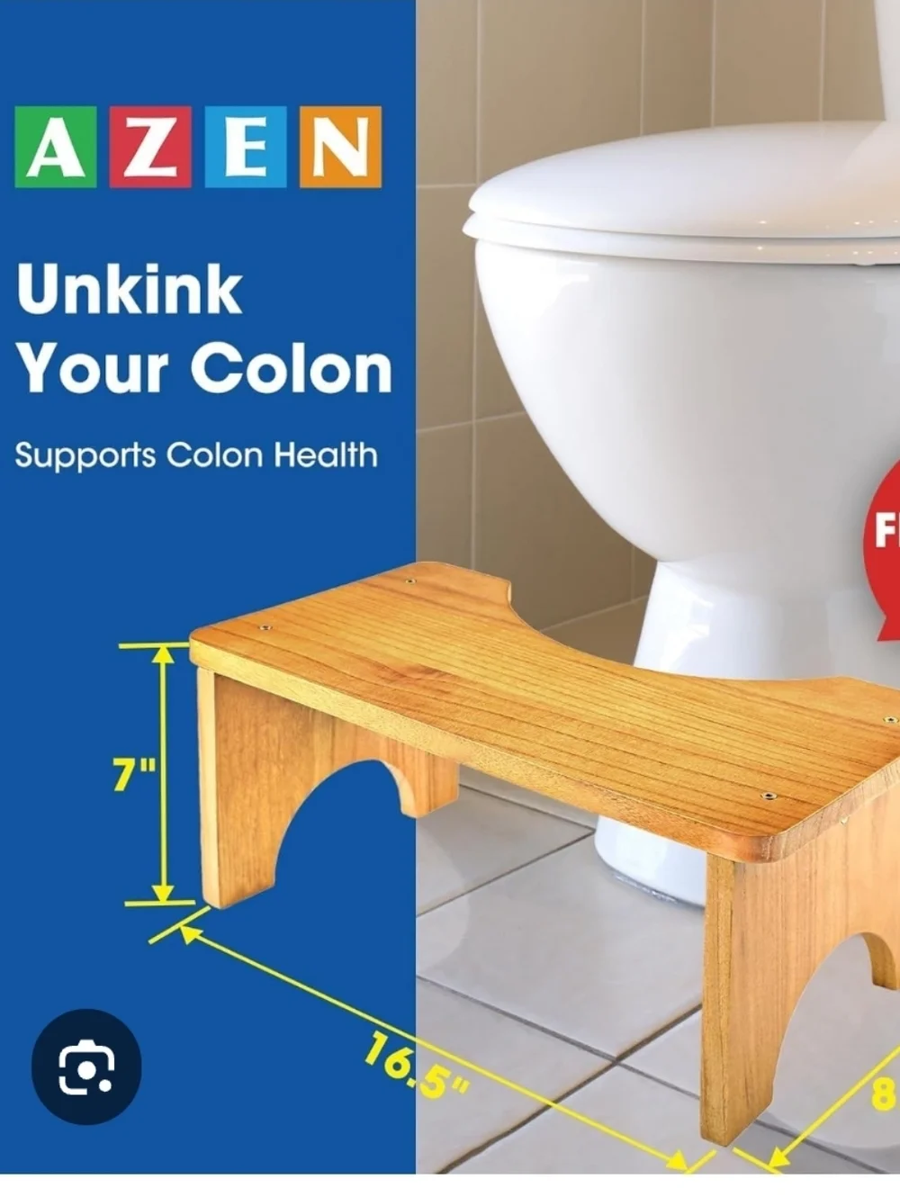 Squatty Potty AZEN natural wood toilet stool Lightweight 8.5